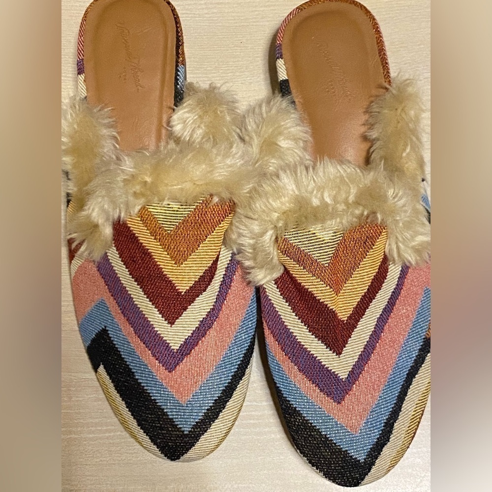 Women's Shoes Flat Mules Colorful Stripped Faux Slide On Mules Size 6